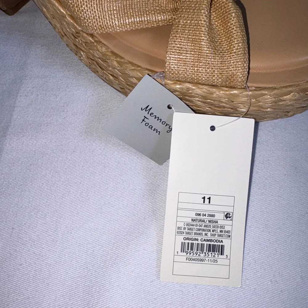 A New Day Platform Sandals 11 Tan New Woven Straw Knotted Block Heel Espadrille